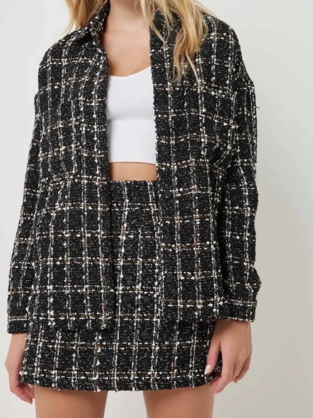 Oversized Tweed Plaid Jacket